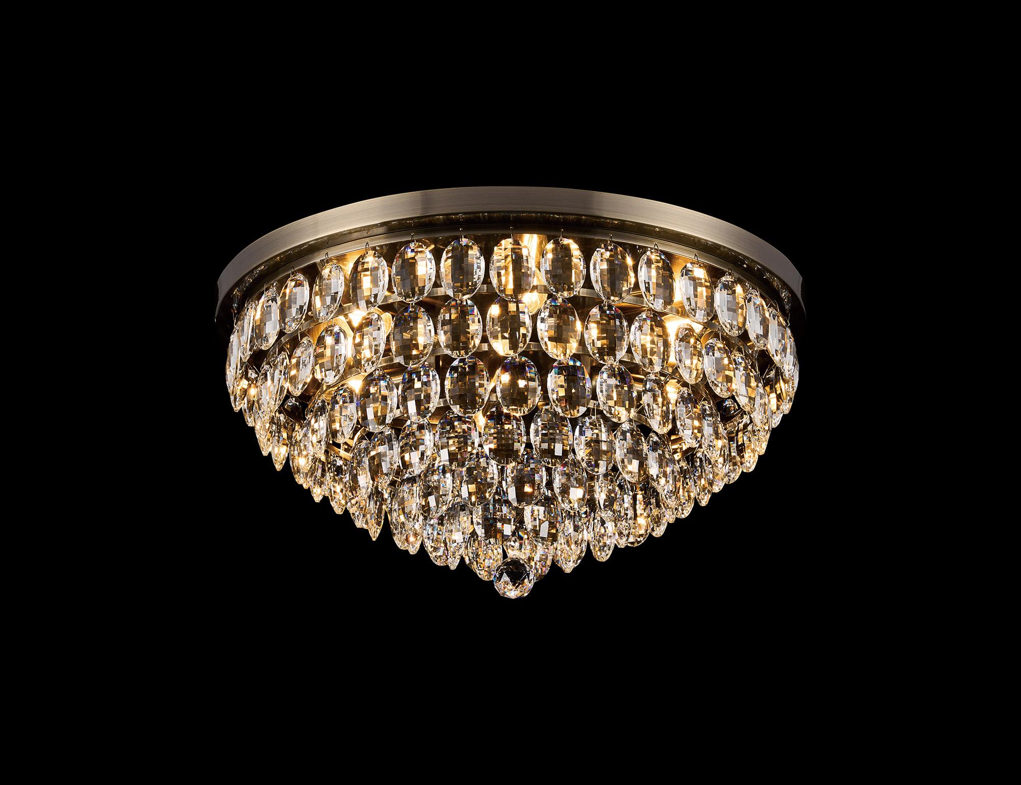 Coniston Antique Brass Crystal Ceiling Lights Diyas Flush Crystal Fittings